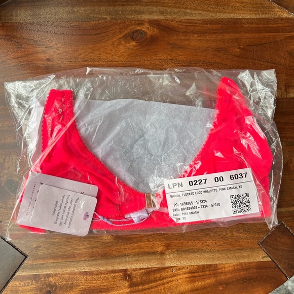 Savage X Fenty Pink Flash Flocked Logo Bralette & Brazilian Panty Set - Picture 4 of 16